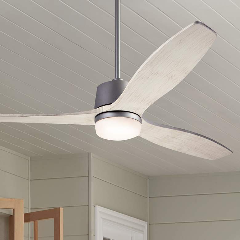 Image 1 54" Modern Fan Arbor DC Graphite Whitewash Damp LED Fan with Remote