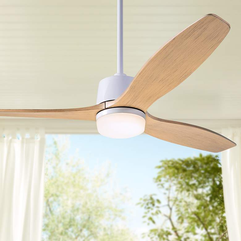 Image 1 54" Modern Fan Arbor DC White Maple Damp LED Ceiling Fan with Remote