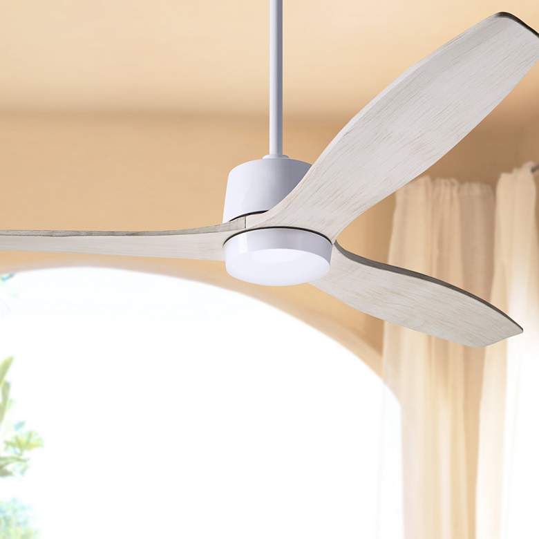 Image 1 54" Modern Fan Arbor DC White Whitewash Damp Ceiling Fan with Remote