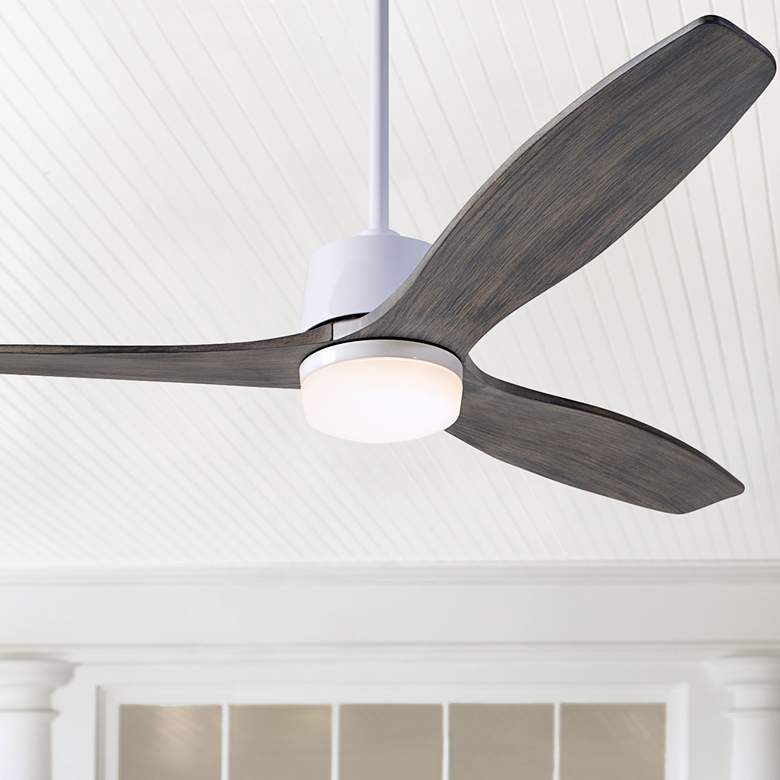 Image 1 54" Modern Fan Arbor White and Graywash Damp Rated LED Fan with Remote