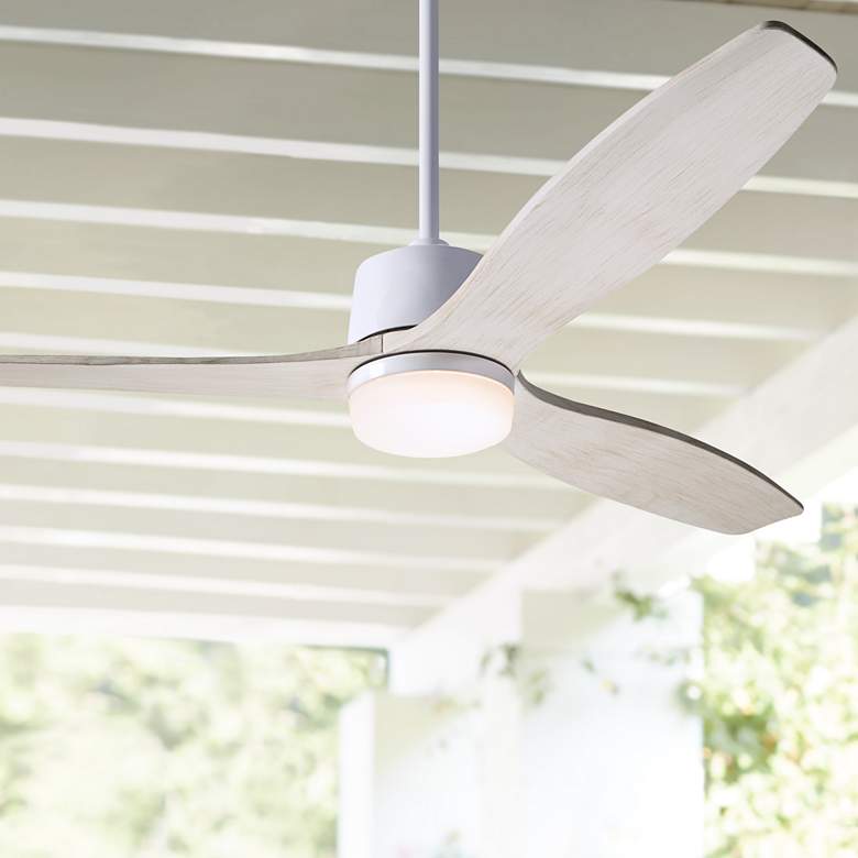 Image 1 54" Modern Fan Arbor White Whitewash Damp Rated LED Fan with Remote
