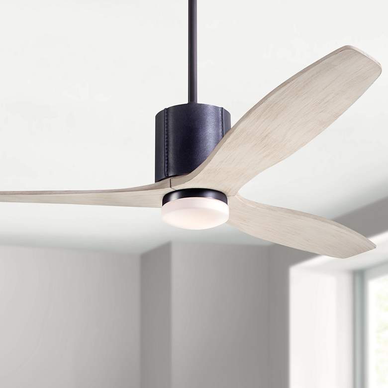 Image 1 54" Modern Fan LeatherLuxe DC Bronze Whitewash LED Fan with Remote
