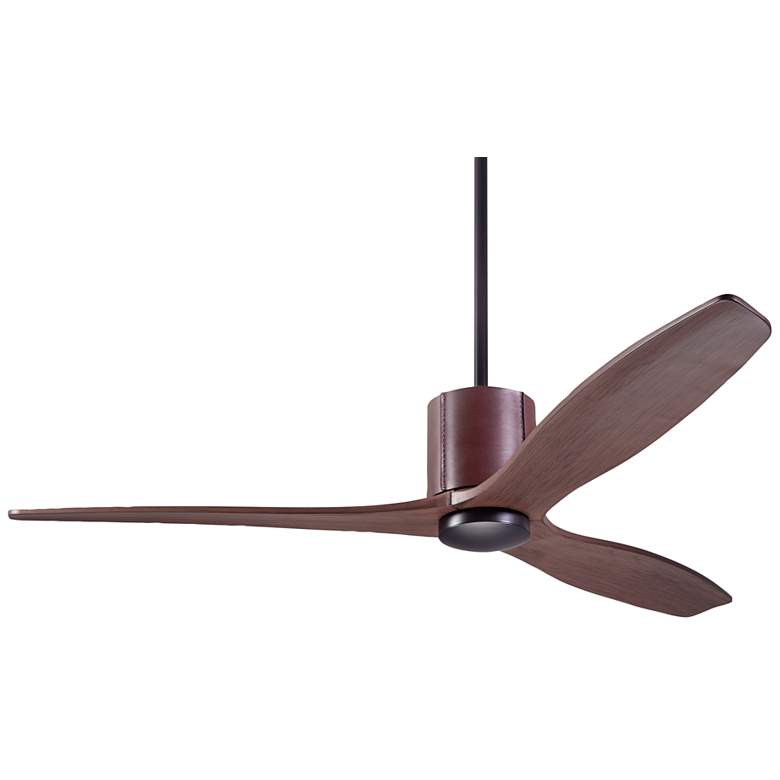 Image 2 54 inch Modern Fan LeatherLuxe DC Brown Leather Mahogany Fan with Remote