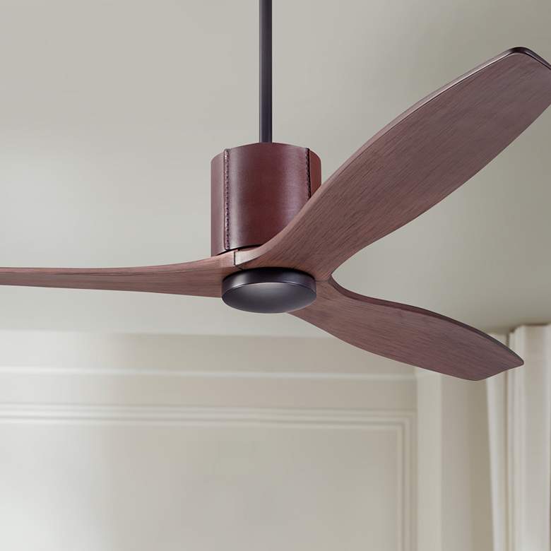 Image 1 54 inch Modern Fan LeatherLuxe DC Brown Leather Mahogany Fan with Remote