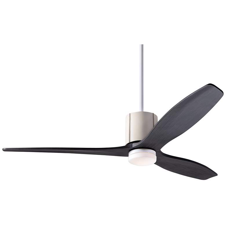 Image 2 54 inch Modern Fan LeatherLuxe Gloss White Ebony LED Fan with Remote