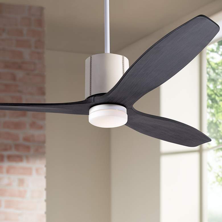 Image 1 54 inch Modern Fan LeatherLuxe Gloss White Ebony LED Fan with Remote