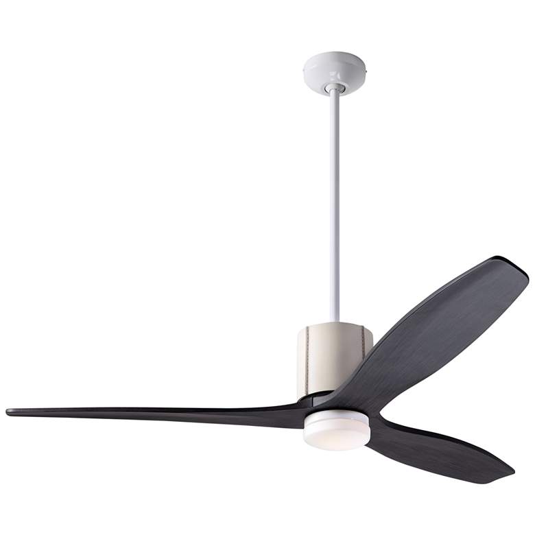 Image 5 54" Modern Fan LeatherLuxe Gloss White Ebony LED Fan with Remote more views