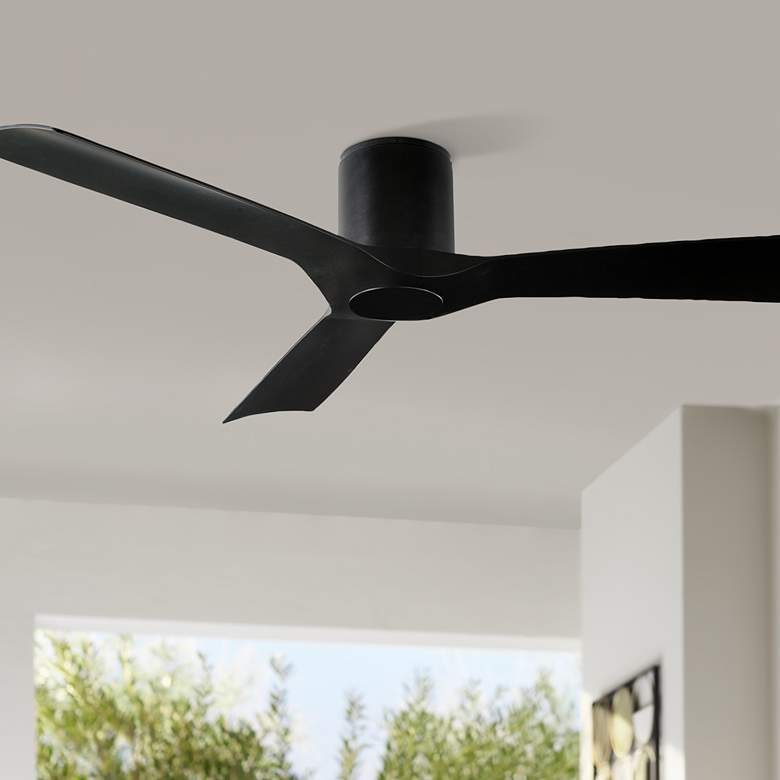 Image 1 54" Modern Forms Aviator Wet Rated Matte Black Hugger Smart Fan