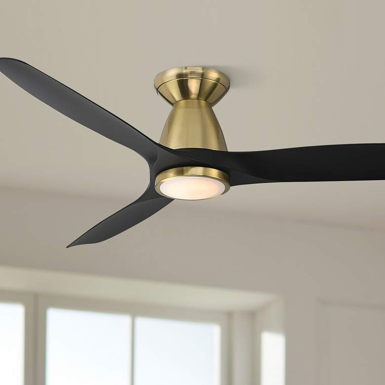 Image 1 54" Modern Forms Skylark Soft Brass Wet Rated LED Hugger Smart Fan
