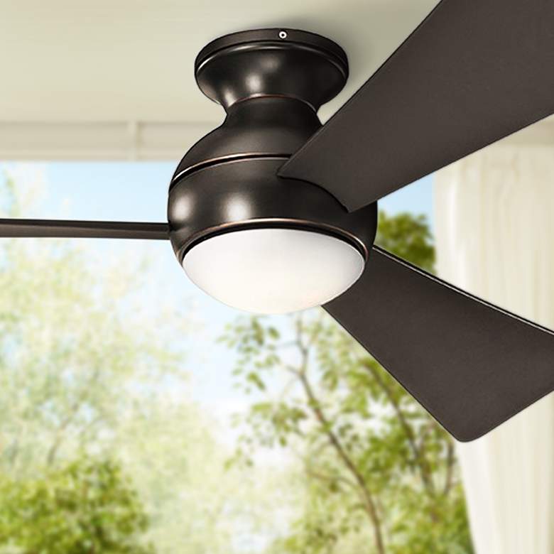Image 1 54 inch Sola Olde Bronze Wet LED Hugger Ceiling Fan with Wall Control