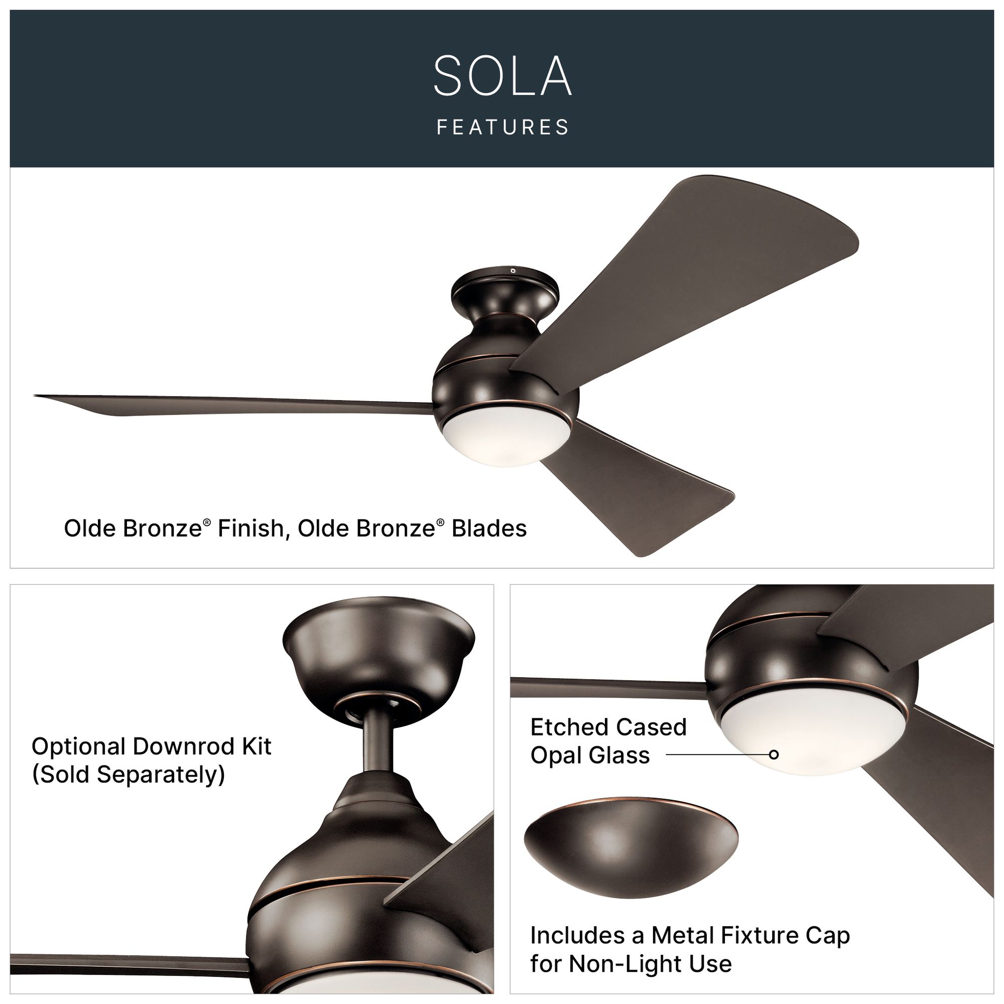 Image 3 54" Sola Olde Bronze Wet LED Hugger Ceiling Fan with Wall Control more views