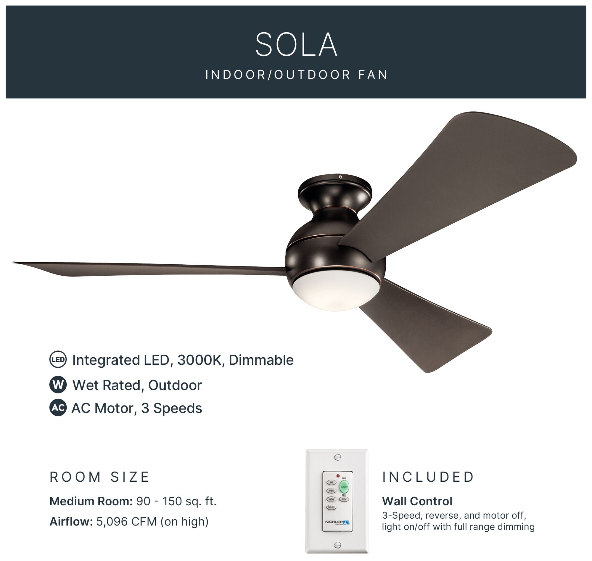 Image 4 54" Sola Olde Bronze Wet LED Hugger Ceiling Fan with Wall Control more views