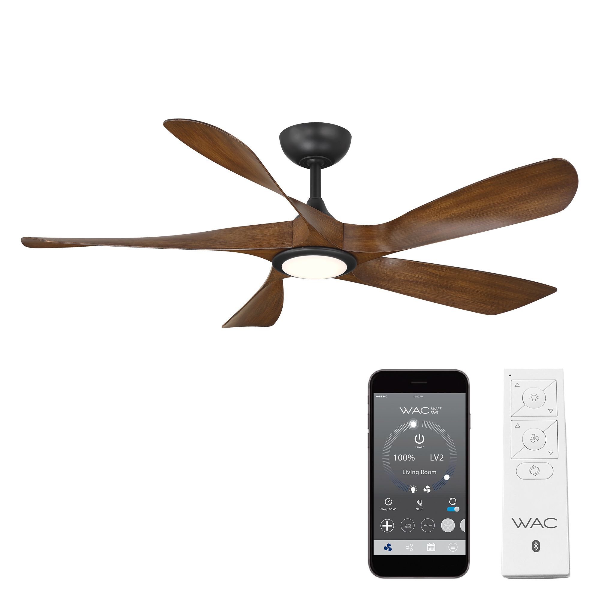 Image 7 54" Swirl 5 Black LED Ceiling Fan with Distressed Koa Blades more views
