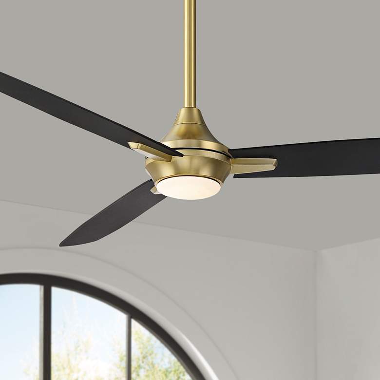 Image 1 54" WAC Blitzen Soft Brass Damp LED Smart Ceiling Fan with Remote
