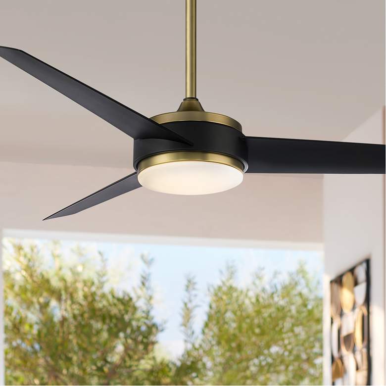 Image 1 54 inch WAC Mod Damp Rated LED Black and Brass Smart Control Ceiling Fan