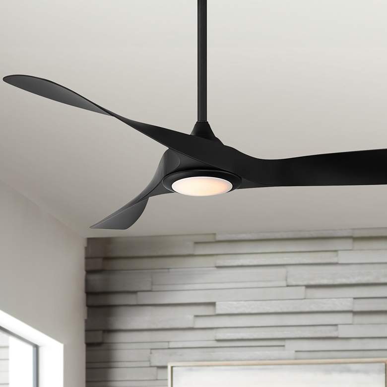 Image 1 54 inch WAC Swirl Matte Black LED Light Wet Rated Smart Ceiling Fan