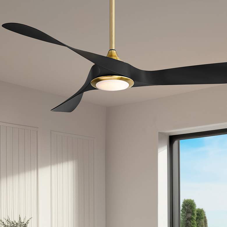 Image 1 54" WAC Swirl Soft Brass and Black CCT LED Wet Rated Smart Ceiling Fan