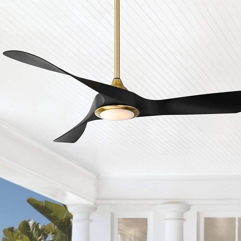 Image 1 54" WAC Swirl Soft Brass and Black LED Wet Rated Smart Ceiling Fan