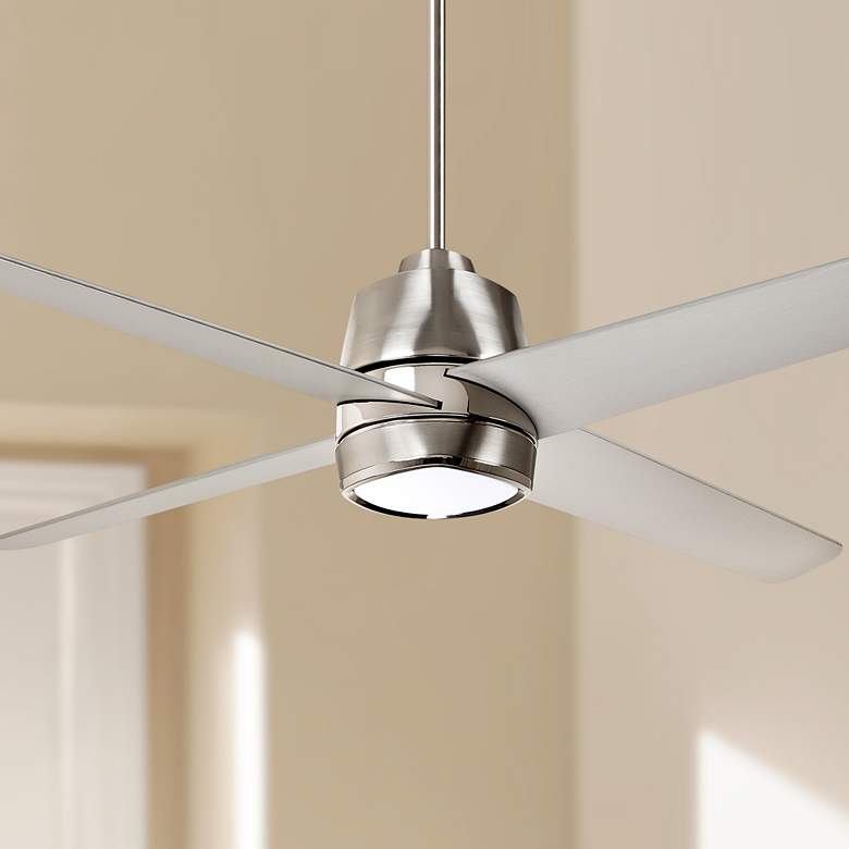 Image 1 54" Zeke Brushed Steel and Polished Nickel LED Ceiling Fan