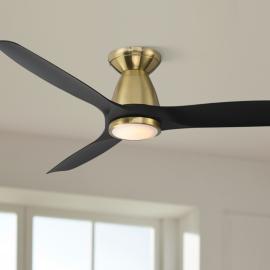 54" Modern Forms Skylark Soft Brass Wet Rated LED Hugger Smart Fan