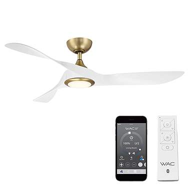 54" WAC Swirl Soft Brass LED Light Wet Rated Smart Ceiling Fan