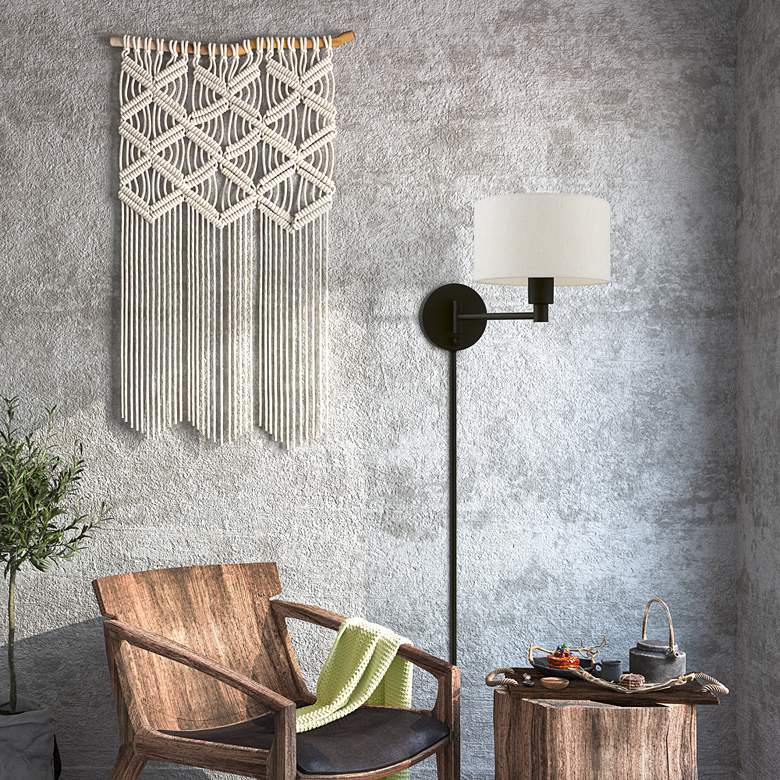 Image 1 1 Light Black Swing Arm Wall Lamp in scene