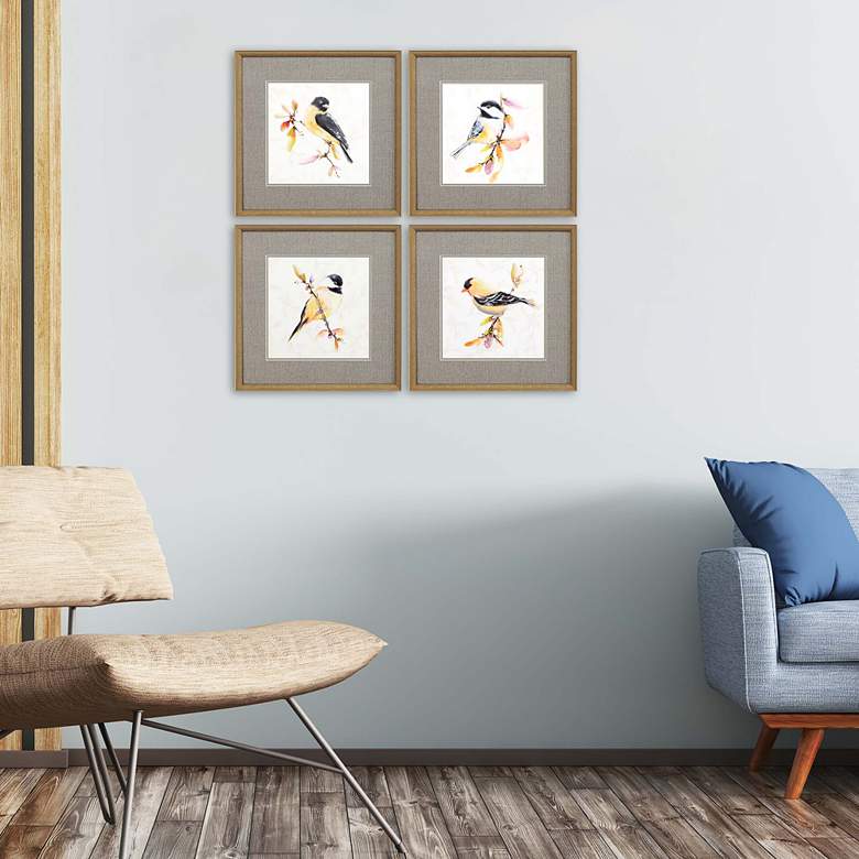 Image 1 Watercolor Chickadee 19 inch Square 4-Piece Framed Wall Art Set in scene
