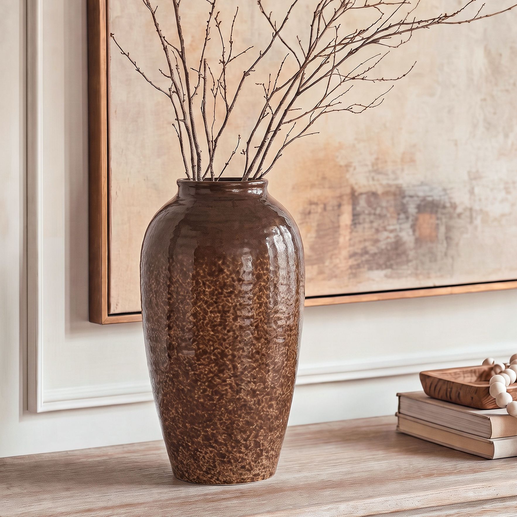 Image 1 Cambria 16 1/2" High Glossy Brown Hand-Finished Ceramic Vase in scene