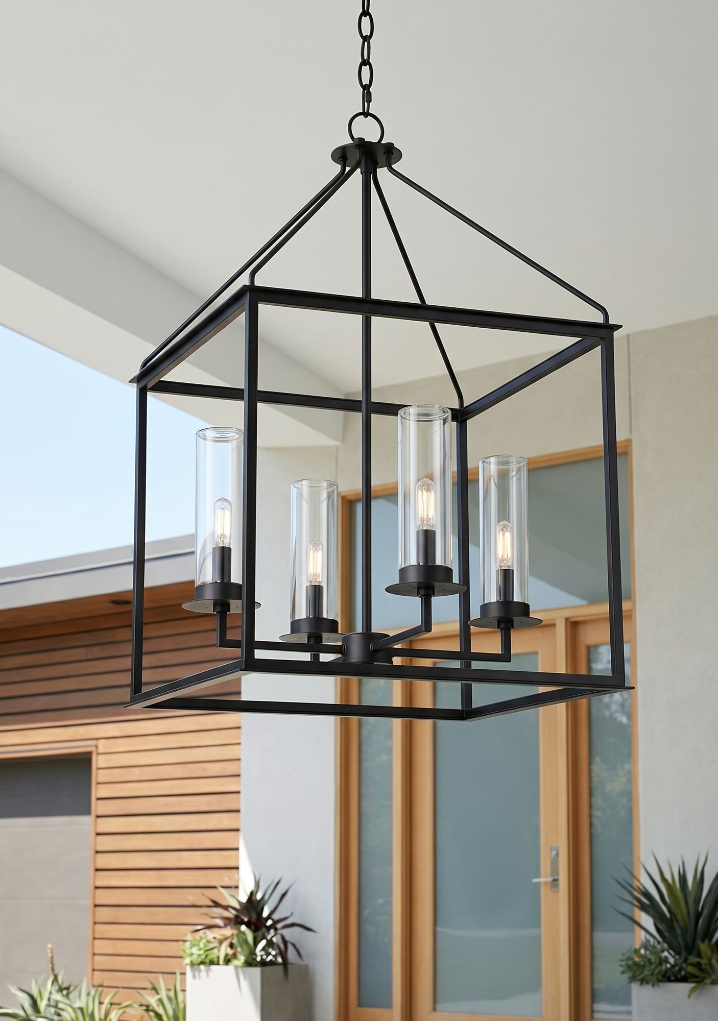 Image 1 Quinn 29" High Black Rustic Modern 4-Light Outdoor Hanging Light in scene
