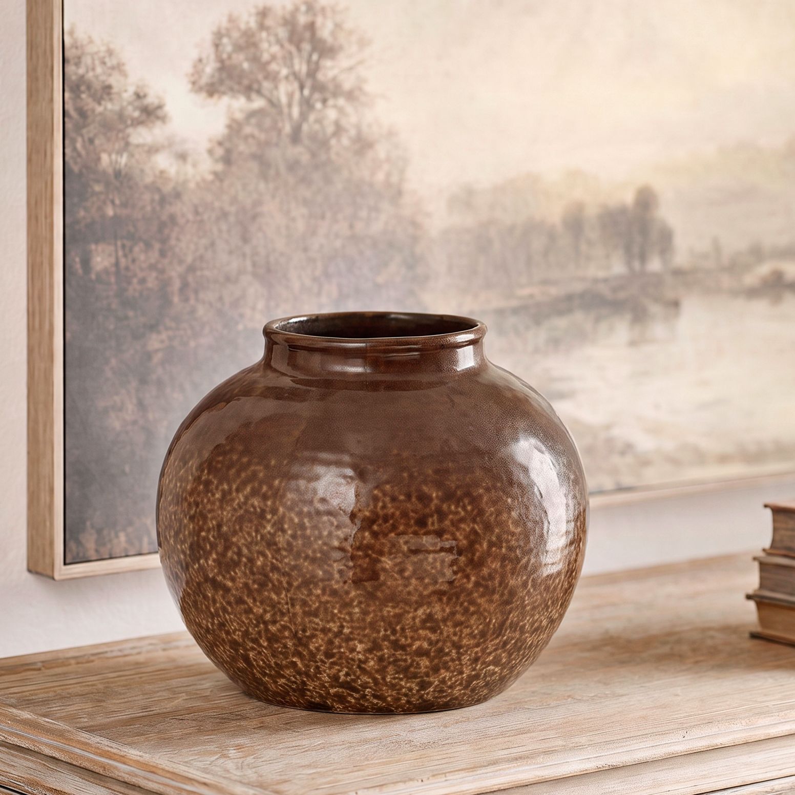 Image 1 Cambria 8 1/4" High Glossy Brown Hand-Finished Ceramic Vase in scene