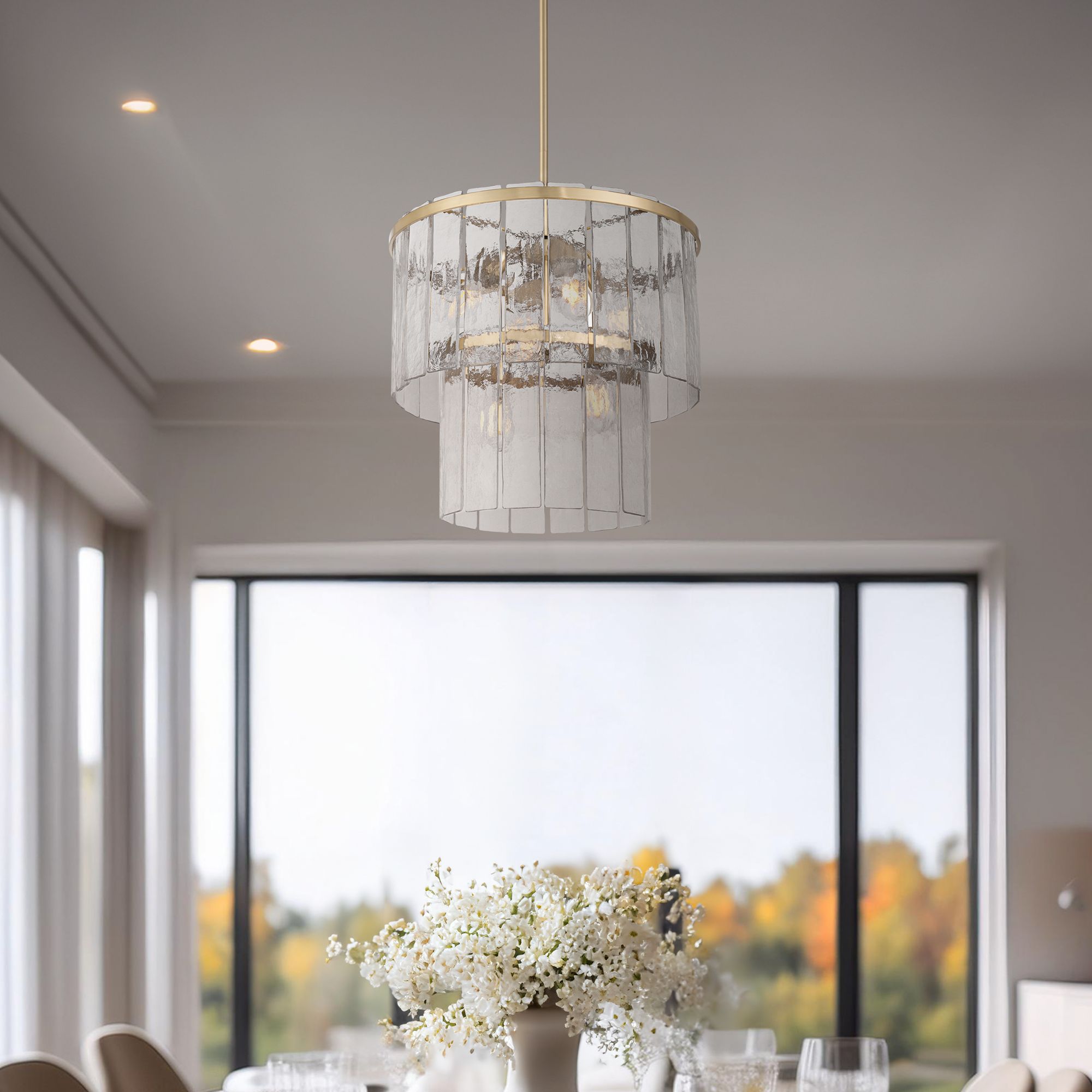 Image 1 Possini Euro Soresi 20"W Satin Brass and Piastra Glass 6-Light Pendant in scene