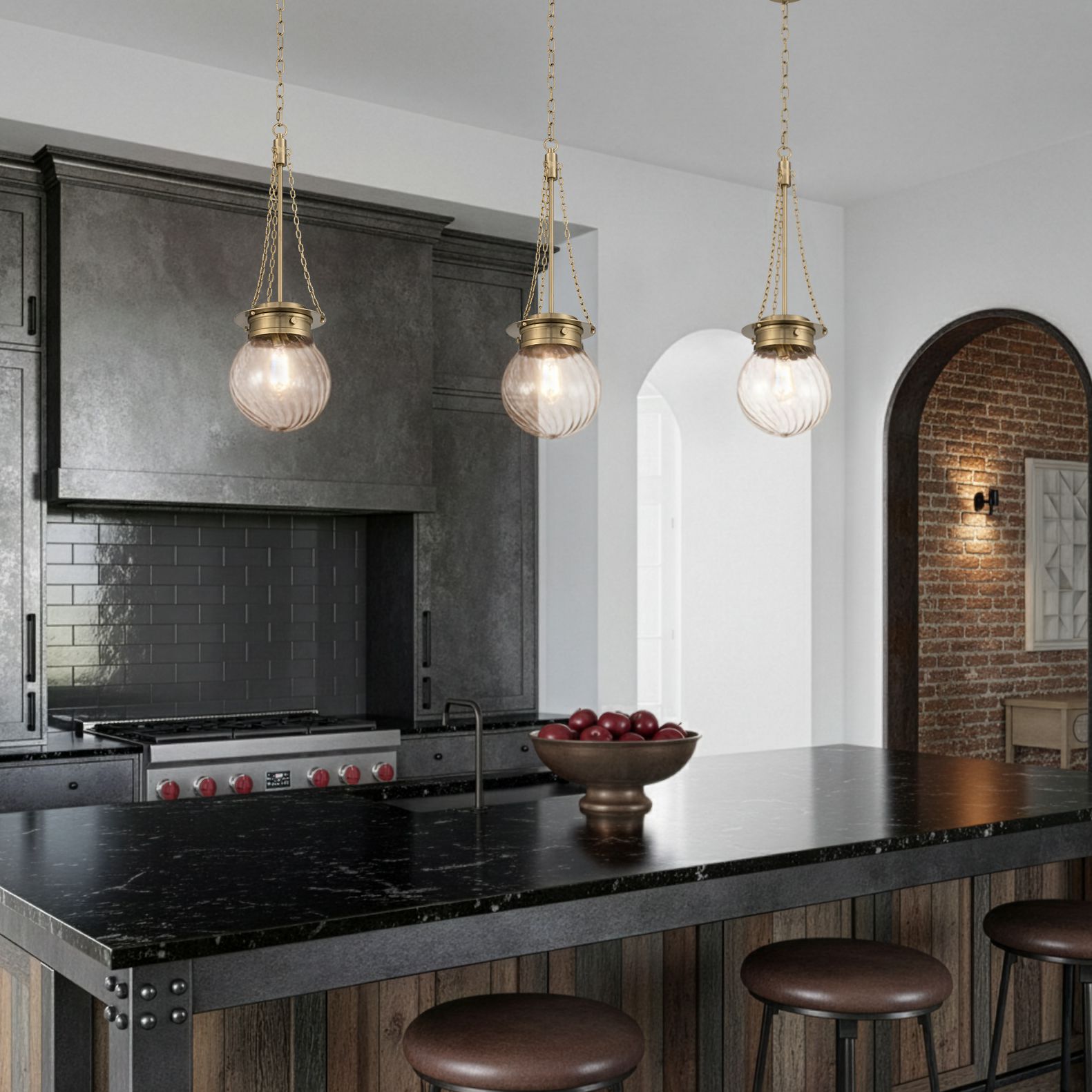 Image 1 Possini Euro Catherine 9"W Satin Brass Twist Glass Mini Pendant Light in scene