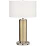 54A00 - 26"H Antique Brass Cylinder Table Lamp with 2 USBs