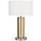 54A00 - 26"H Antique Brass Cylinder Table Lamp with 2 USBs