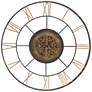 55.9" Wide Antique Black and Gold Round Wall Clock with Exposed Gears