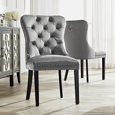 55 Downing Annabelle 20" Tufted Gray Velvet Dining Chairs Set of 2
