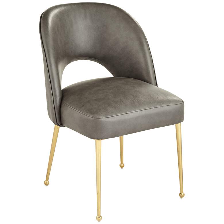 Image 3 55 Downing Kais 21" Wide Gray Faux Leather and Gold Legs Dining Chair