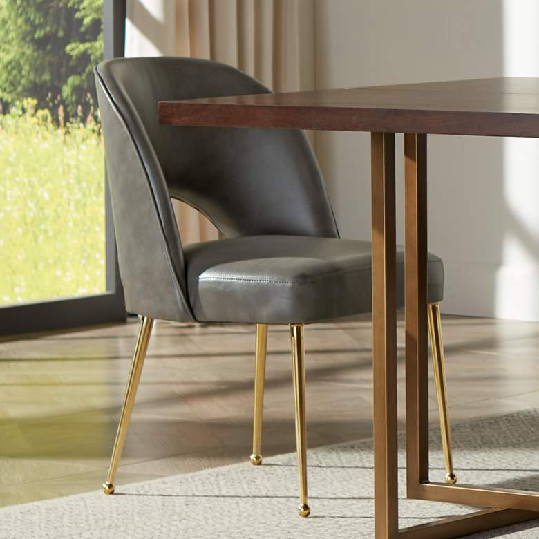 Image 2 55 Downing Kais 21" Wide Gray Faux Leather and Gold Legs Dining Chair
