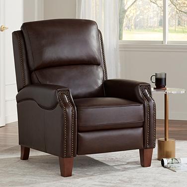 55 Downing Margaret 31 3/4" Dark Brown Leather Pushback Recliner