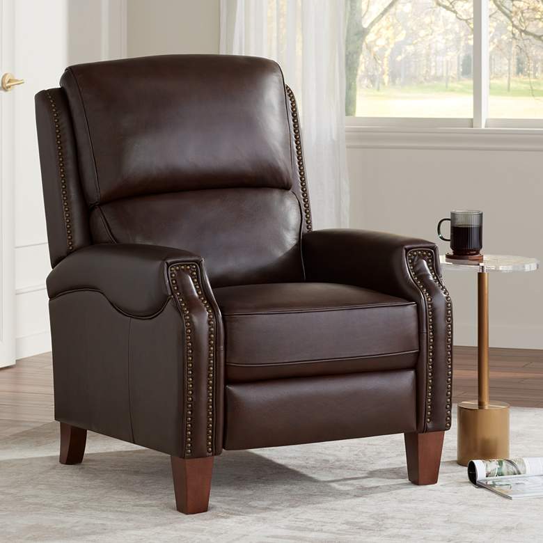 Image 1 55 Downing Margaret 31 3/4" Dark Brown Leather Pushback Recliner