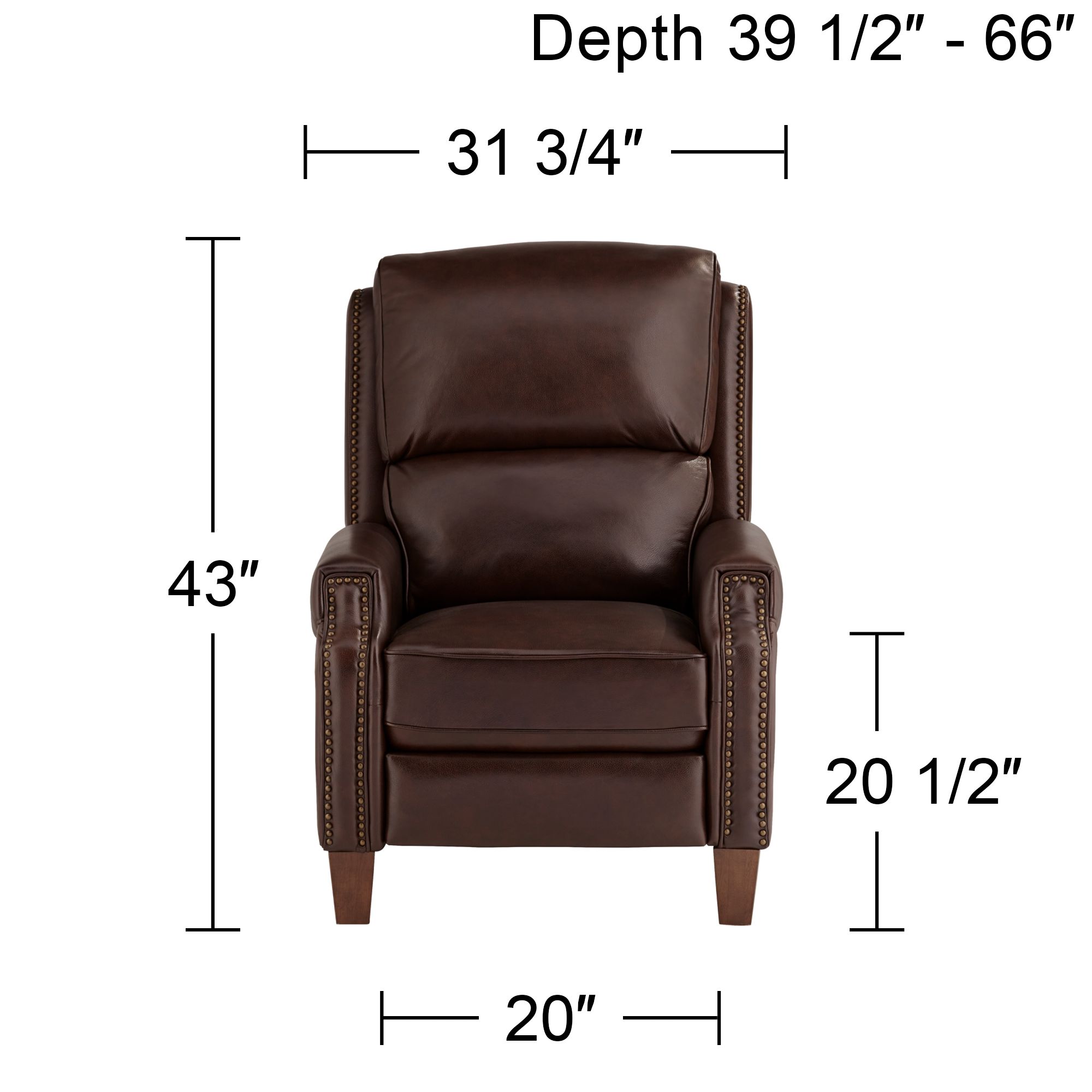 55 Downing Margaret 31 3/4" Dark Brown Leather Pushback Recliner