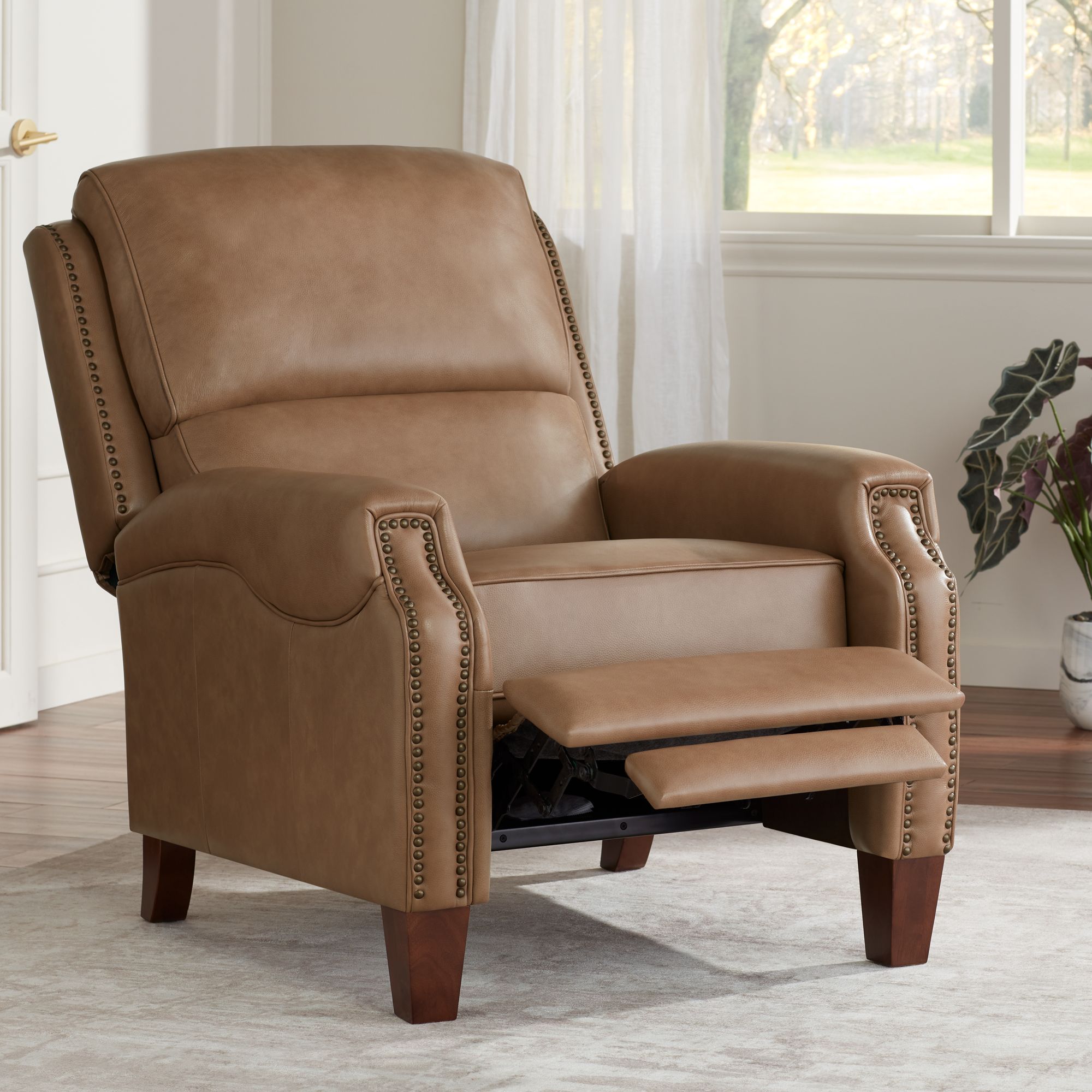 55 Downing  Margaret 32" Wide Light Brown Leather Pushback Recliner