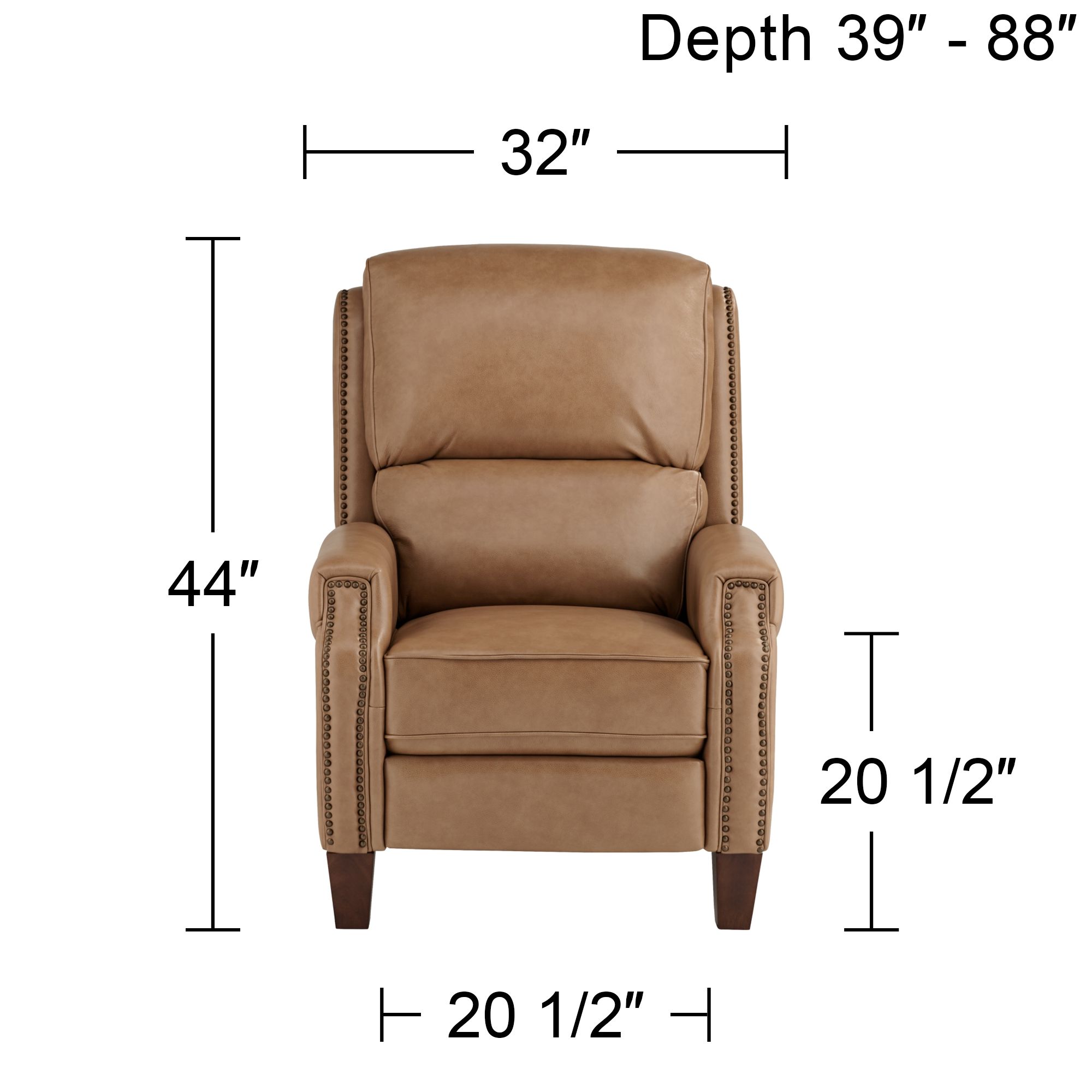 55 Downing  Margaret 32" Wide Light Brown Leather Pushback Recliner
