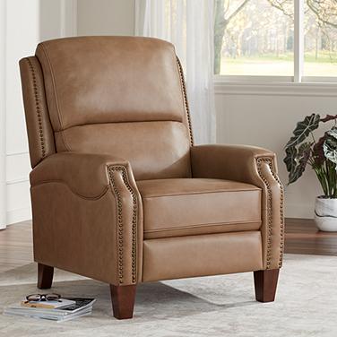 55 Downing  Margaret 32" Wide Light Brown Leather Pushback Recliner