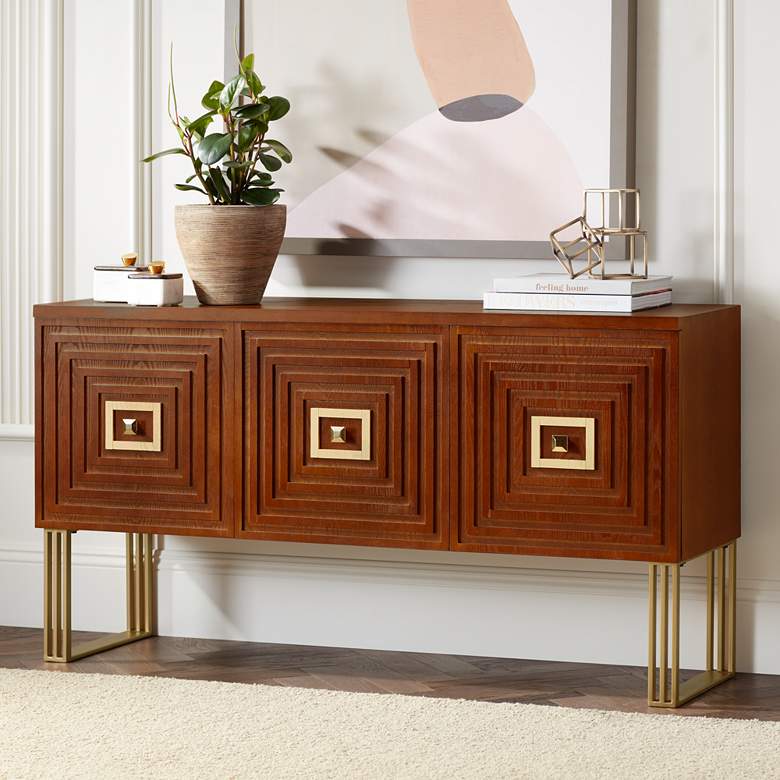 Image 2 55 Downing Street Adair 59" Wide Mid-Century Cherry Wood 3-Door Buffet
