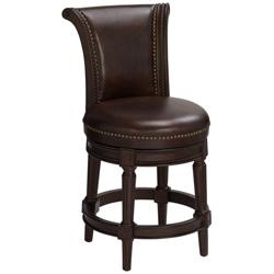 55 Downing Street Addison 26" High Mocha Leather Swivel Counter Stool