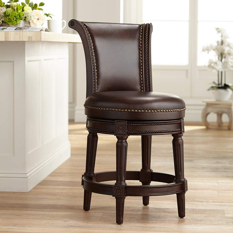 Image 1 55 Downing Street Addison 26" High Mocha Leather Swivel Counter Stool