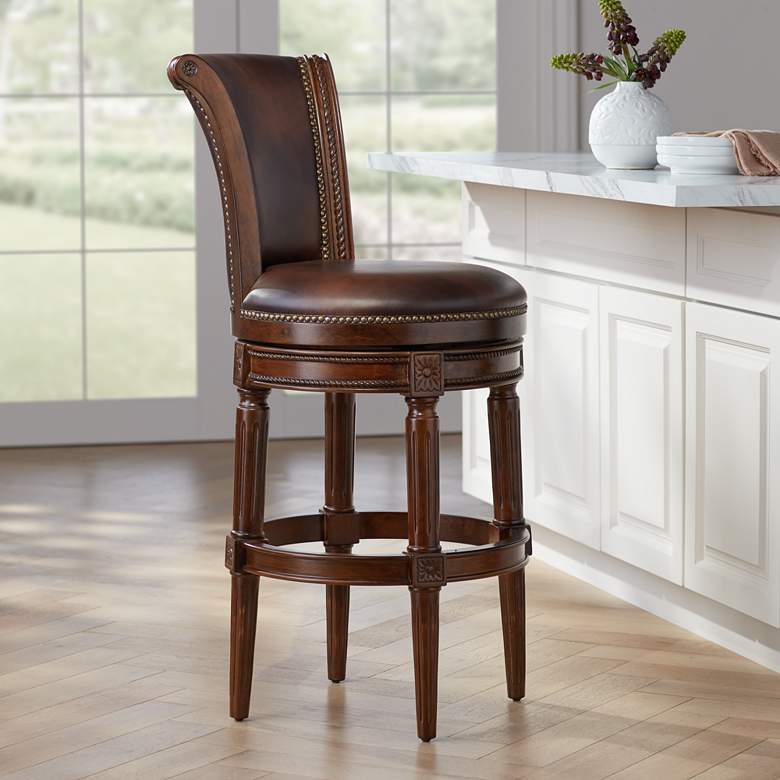 Image 1 55 Downing Street Addison 30" Mocha Leather Swivel Bar Stool