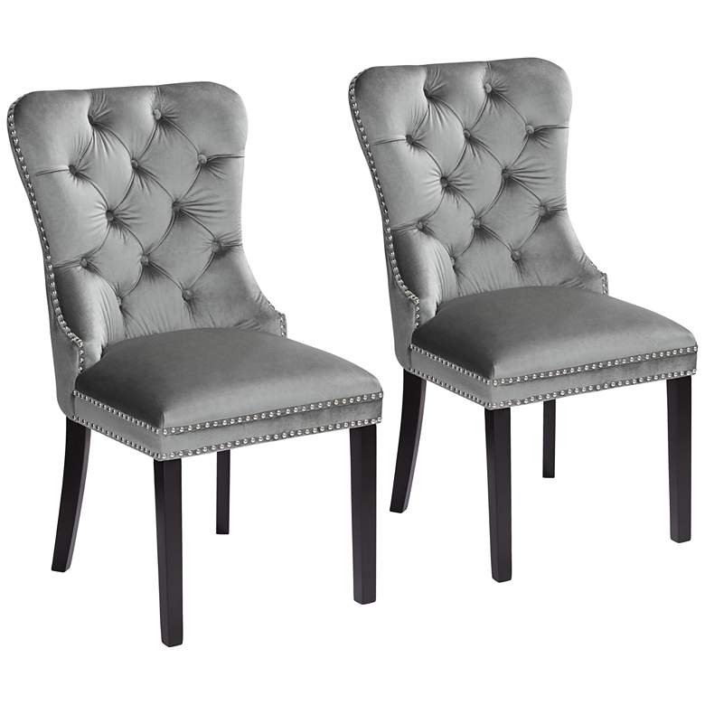 Image 2 55 Downing Street Annabelle Tufted Gray Velvet Dining Chairs Set of 2