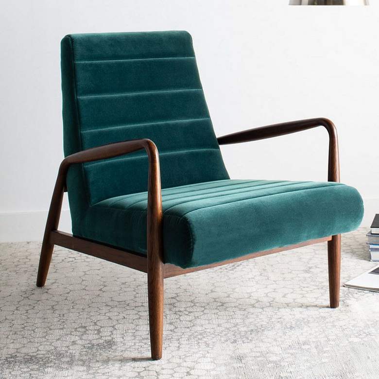 Image 1 55 Downing Street Columbe Dark Teal Green Fabric Modern Lounge Arm Chair
